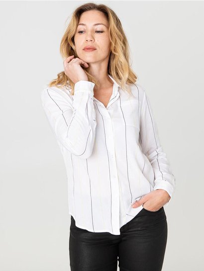 Chemise Femme à Rayures Fines Blanche