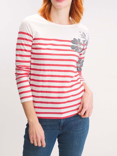 Tee Shirt Marinière Femme Coton Biologique Blanc et Rouge