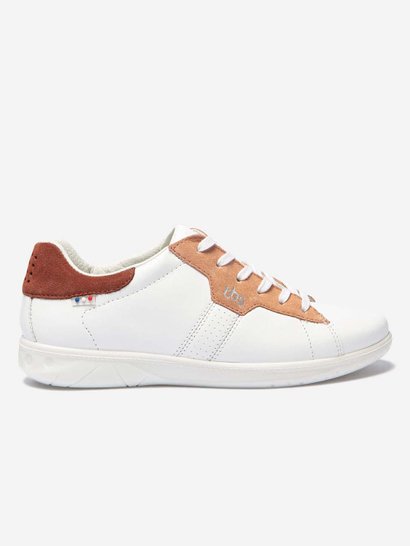 Baskets Femme Made In France Dessus Cuir Blanc et Pêche