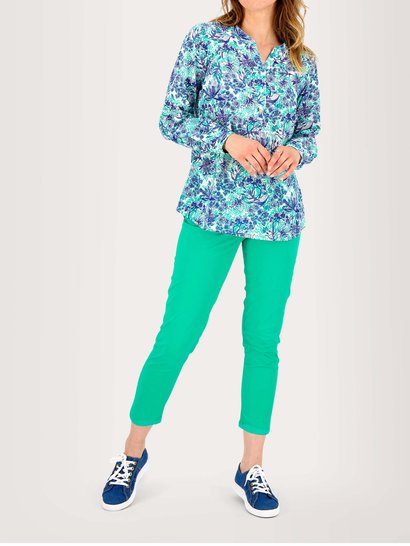 Tunique Femme Toile Coton Motif Floral Bleu et Vert