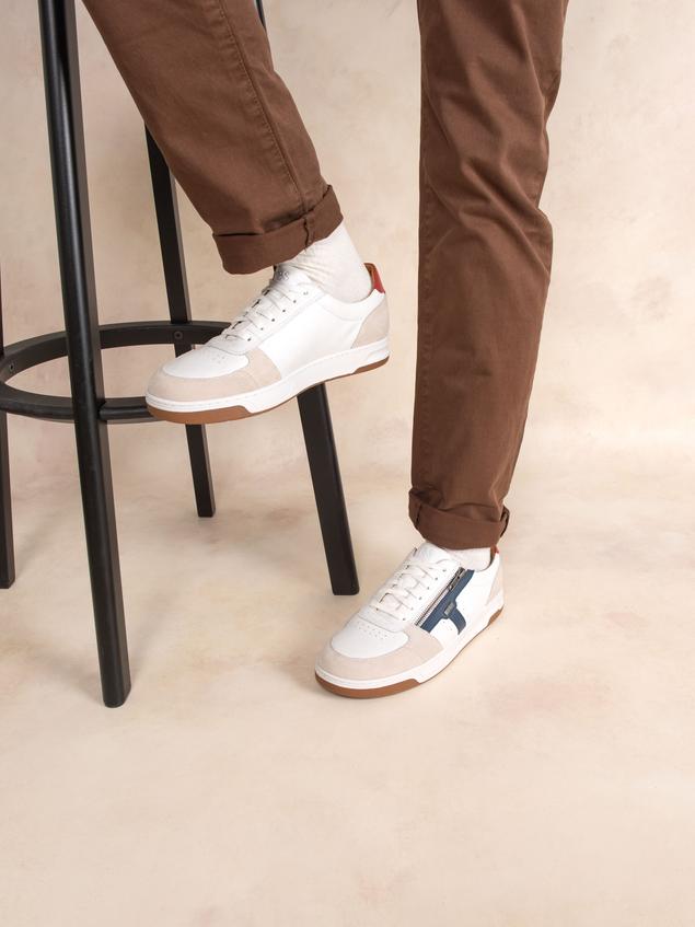 Tennis en cuir homme blanc et navy et rouge THEOZIP