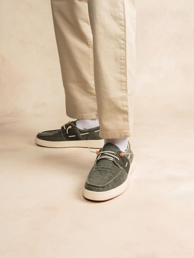 Men's Textile Lightweight Dark Green Boat Shoes GEOBOAT