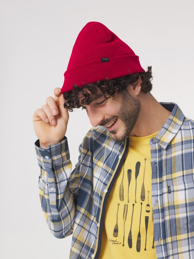 Bonnet Mixte Avec Revers Matière Recyclée Rouge SASHABON