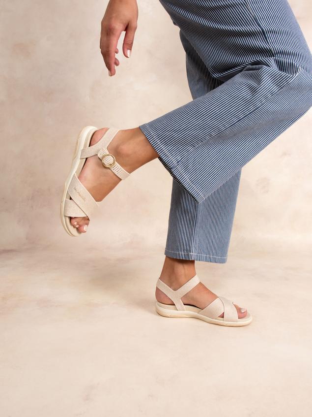 Sandales plates femme chine lin et gold CELINEA