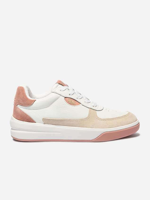 Tennis Femme Cuir Rose et Blanc CORALIE