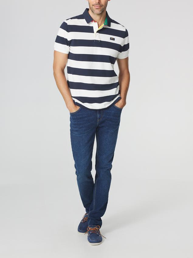 Polo Homme Coupe Ajustée Rayures Blanc et Marine SERGOPOL