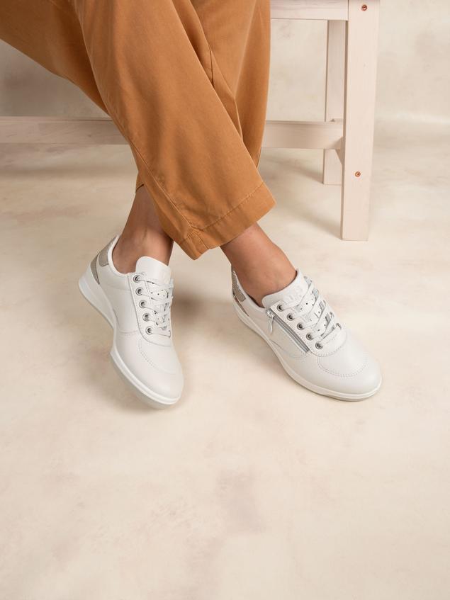 Tennis en cuir femme blanc et argent BRAZIP