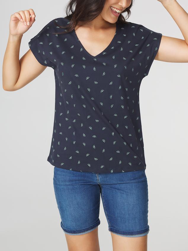 T-shirt Femme Jersey Motifs Marine et Vert EDDENSAN