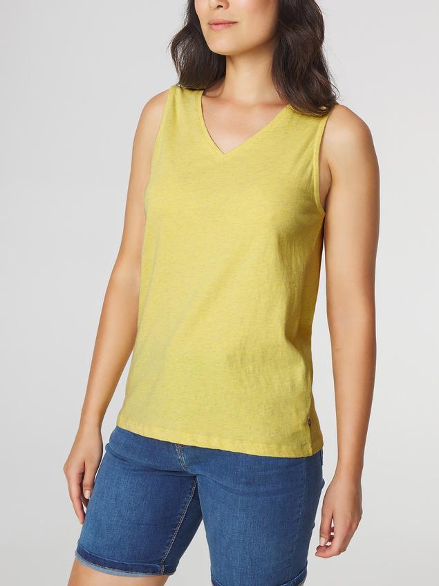 Débardeur Femme Col V Coton Bio Jaune ADINADEB
