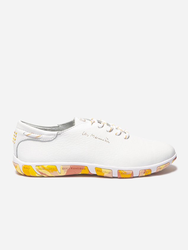 Tennis Femme Confort Cuir Blanc Semelle Orange