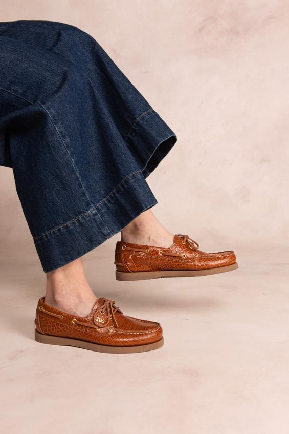 Chaussure Bateau Femme Cuir Cognac PHENISE