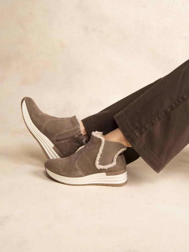 Chelsea Femme Doublée Cuir Taupe et Beige TEMARIE