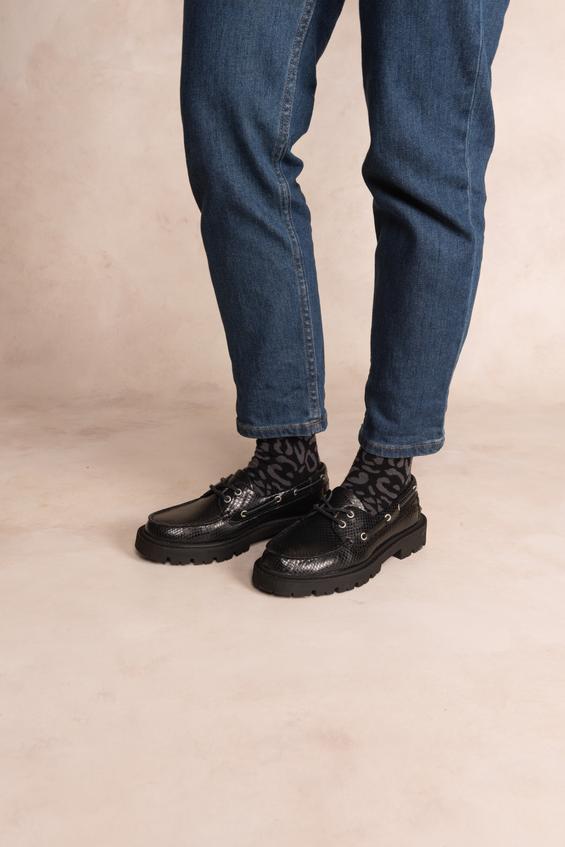 Chaussure bateau femme Python noir LAZARIA