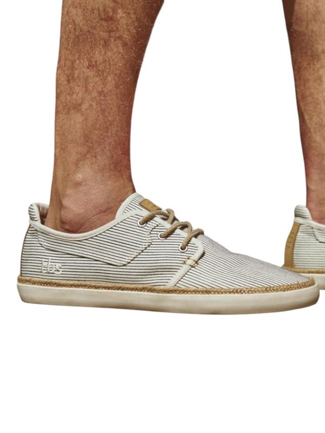 Tennis Homme En Toile Rayée Marine et Crème