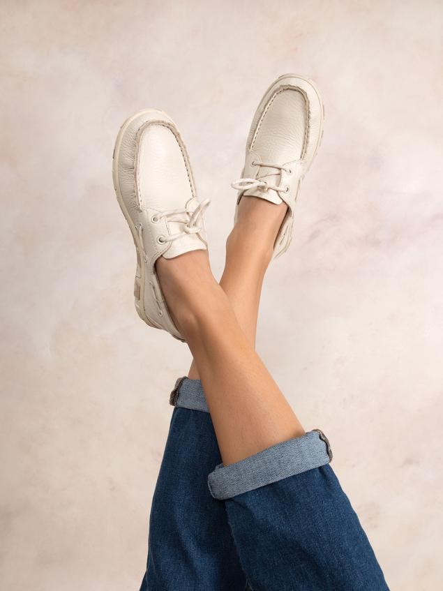 Chaussures bateau femme ecru camo JANAELE