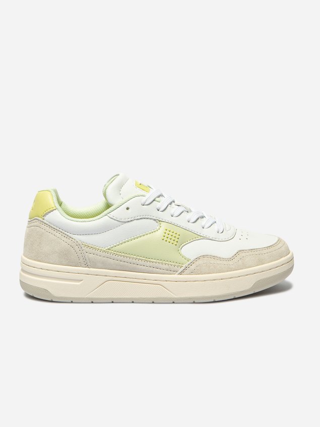 Tennis Femme Cuir Nubuck Blanc et Vert ALMERIA