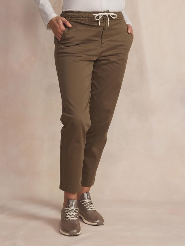 Pantalon Femme Stretch Ceinture Elastiquée Marron NATTYJOG