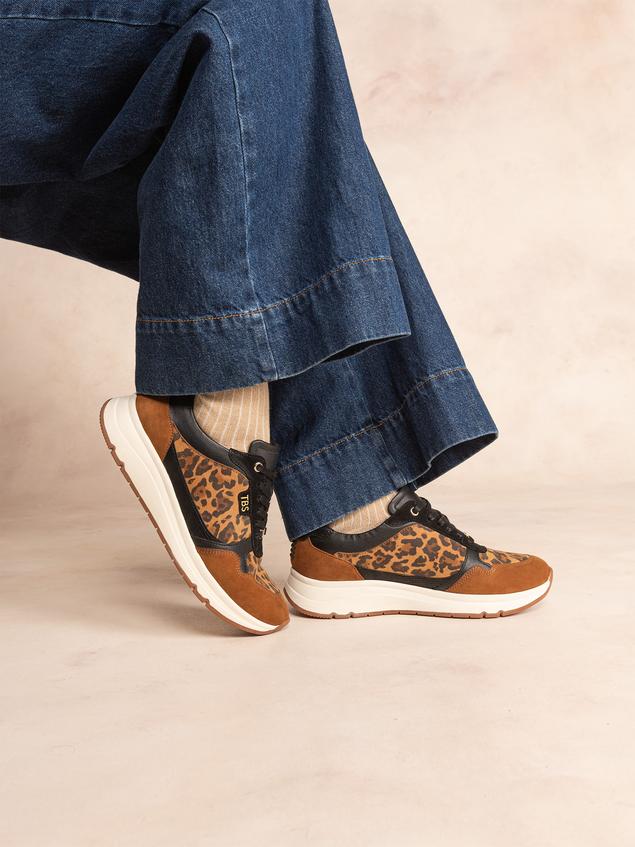 Baskets Femme Confort Cuir Noir Leopard BLONDIE