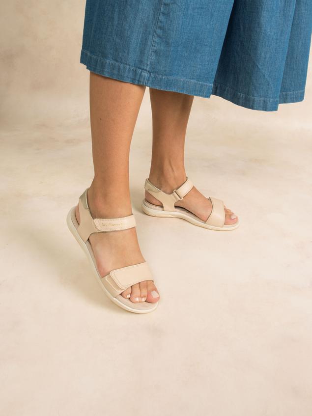 Sandales plates femme lin et champagne JAZSUNY