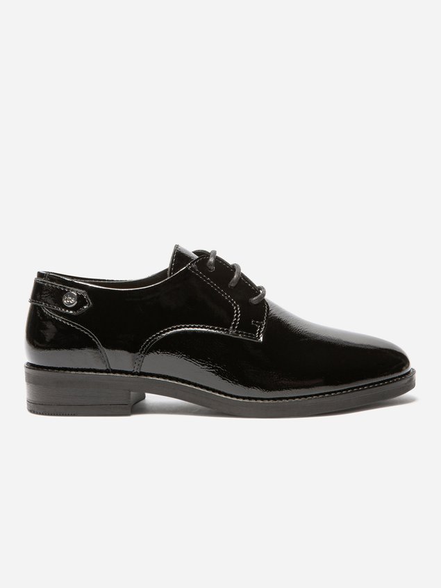 Derbies Femme Confort Tout Cuir Vernis Noir FOSTINA