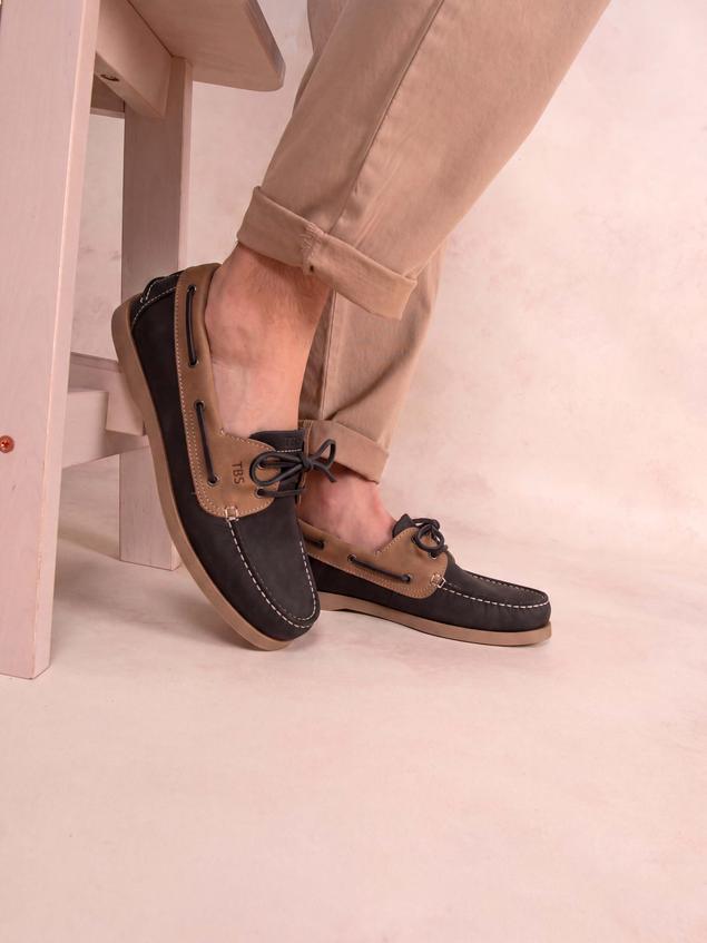 Boat Shoes Men Leather Navy & Brown