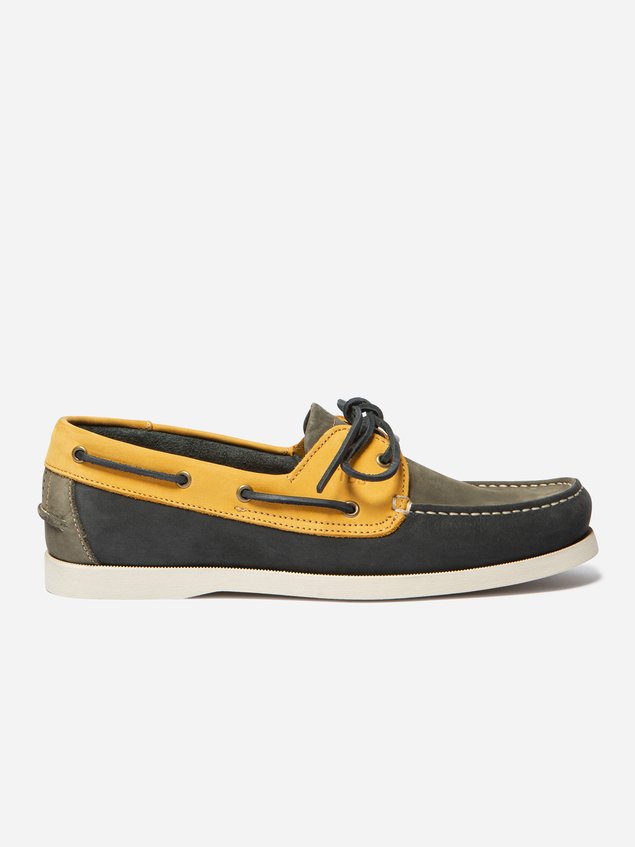 Chaussures Bateau Homme Cuir Nubuck Marine et Jaune