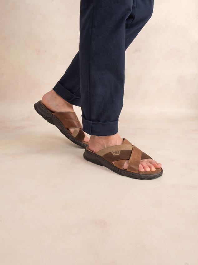 Men's Sole Ortholite Leather Chocolate Mules JACQUIE