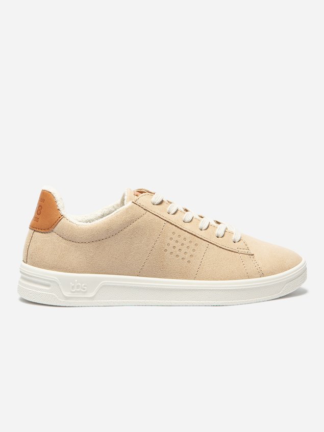 Baskets Femme Fabrication Française Cuir Velours Beige FELICIE