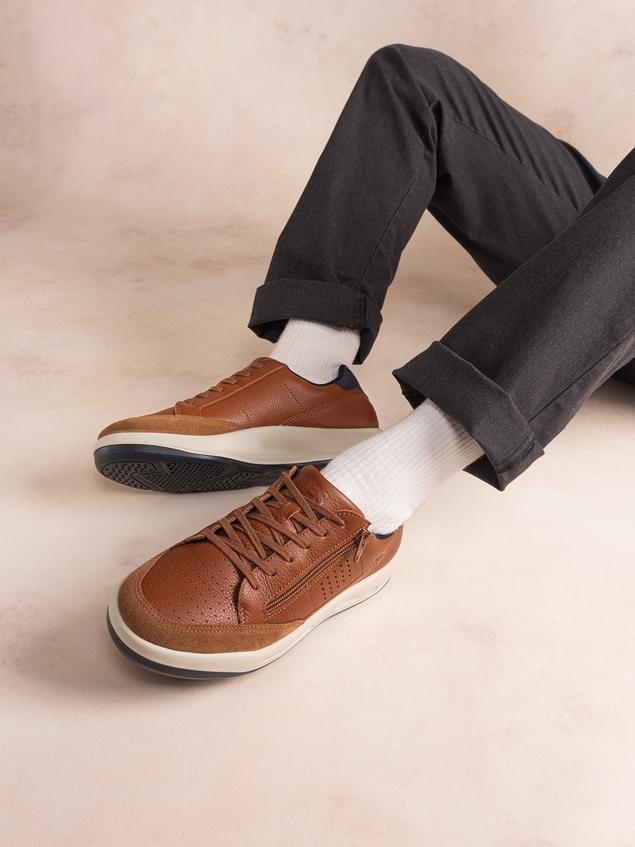 Baskets Homme Zippée Fabriquées en France Cuir Marron ALLZIPP