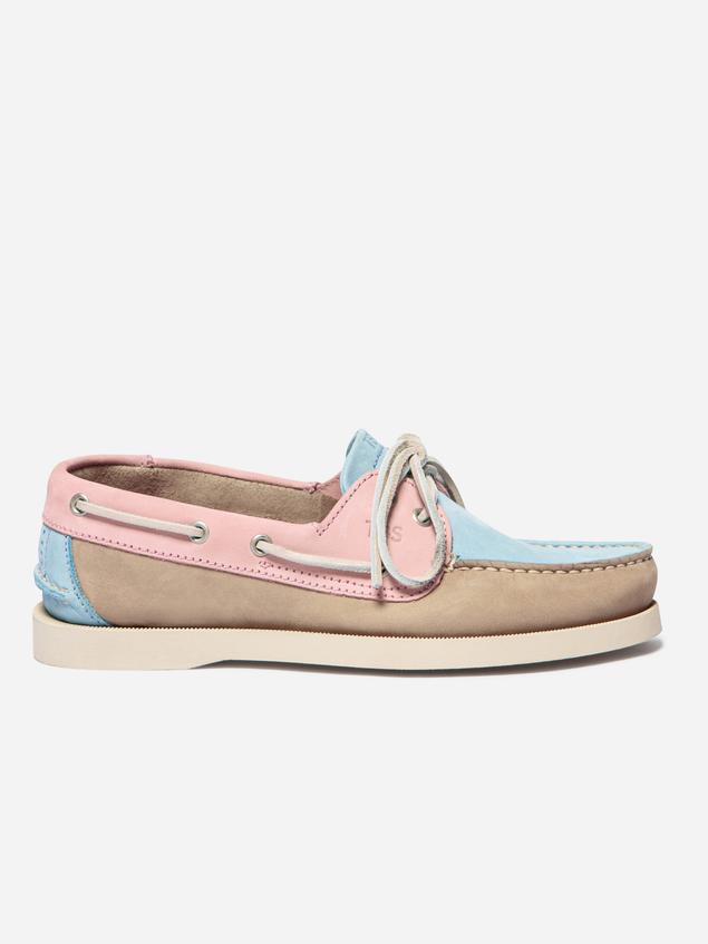 Chaussures bateau femme beige et rose et oxygene PHENISE