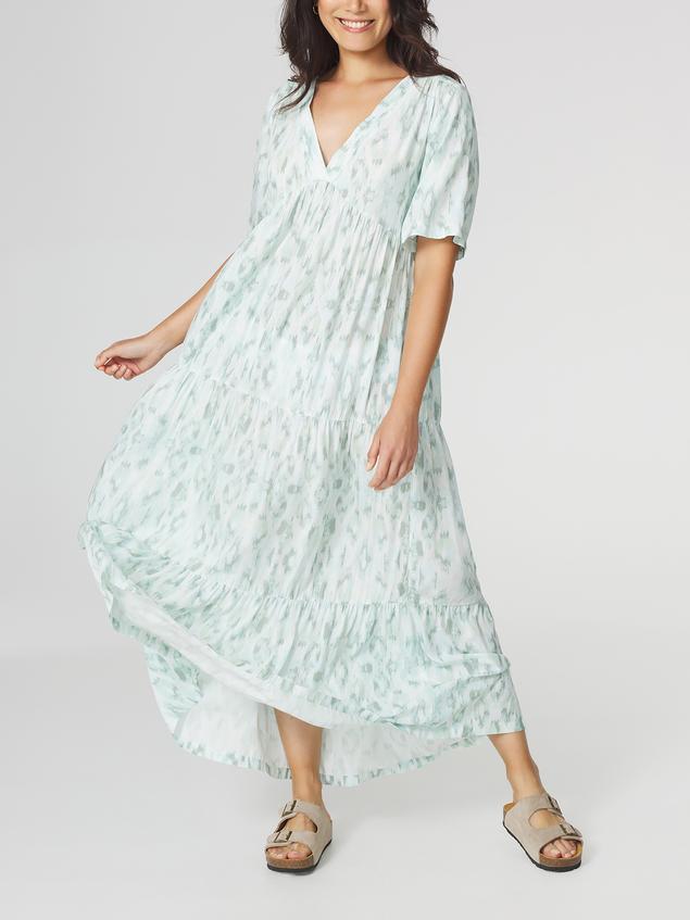 Robe Longue Femme Imprimés Blanc et Vert ETIELNEW