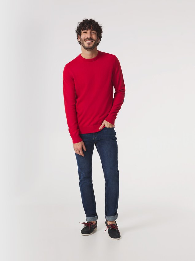 Pull Homme Col Rond Coton Laine Rouge MALIKRON