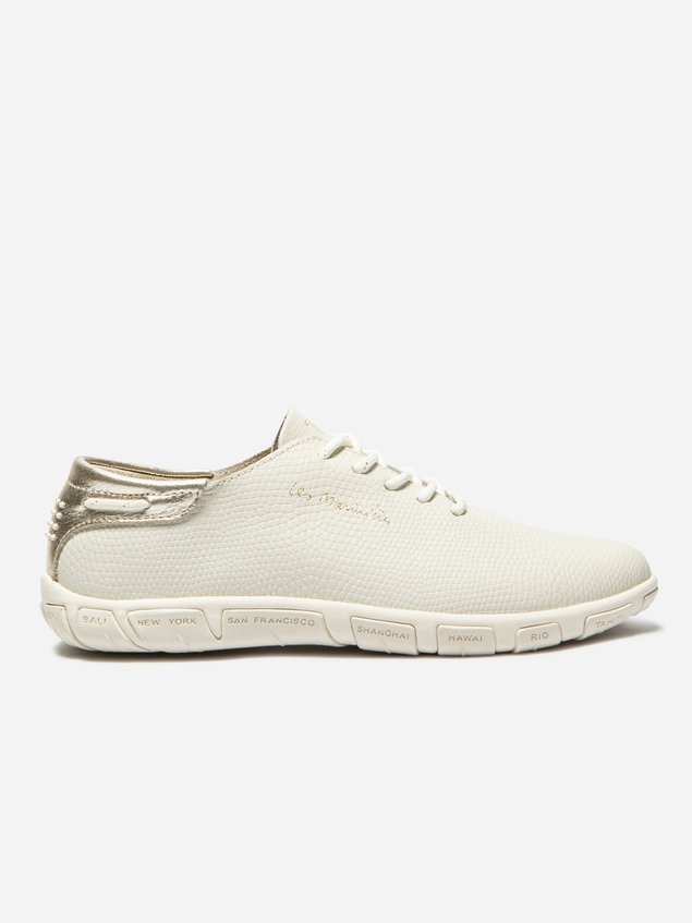 Tennis Femme Confort Cuir Blanc et Coloris Or JAZARU