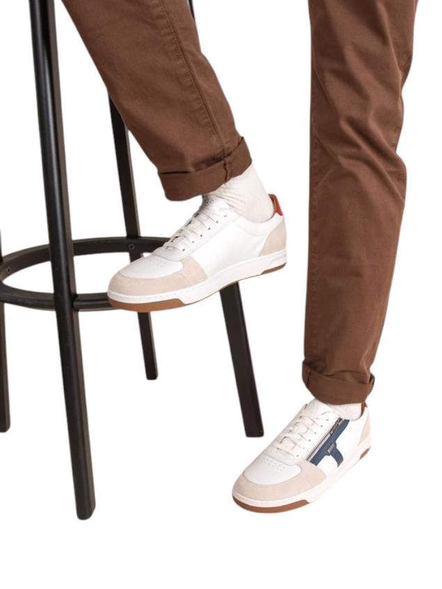Tennis en cuir homme blanc et navy et rouge THEOZIP
