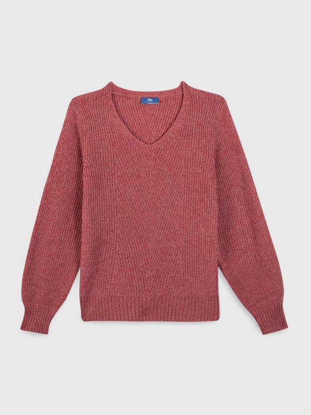 Pull Femme Col V Tricot Rose JENNYVER