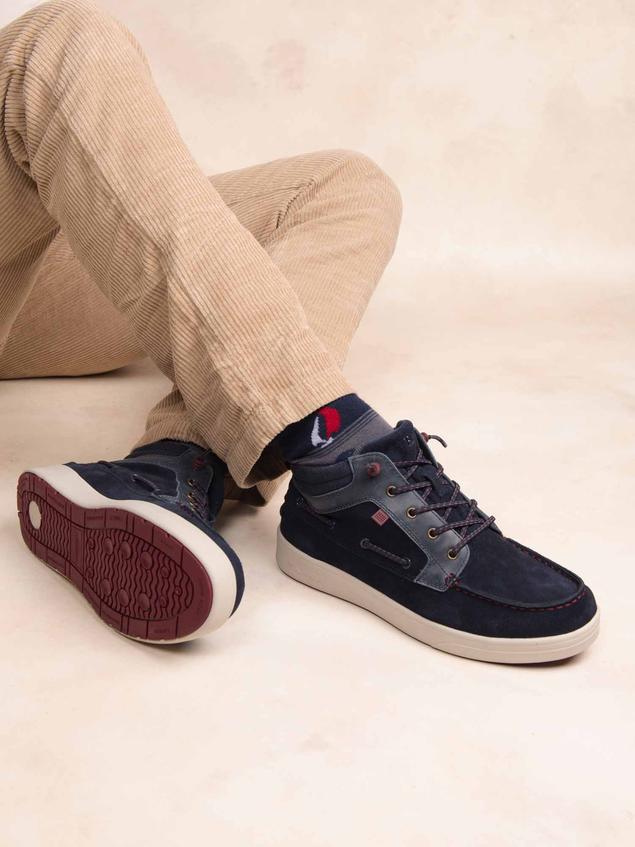 Bottines Homme Doublée Textile Cuir Navy et Synagot GEOMIDE