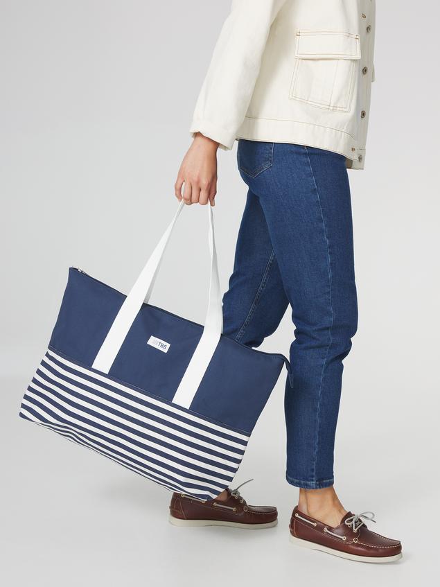 Sac Cabas Femme Toile Recyclé 51 x 33 x 14 cm Bleu et Blanc CHARLIZE