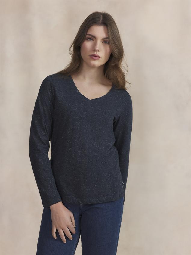 Tee Shirt Femme Manche Longues Coton Bleu ADINALON