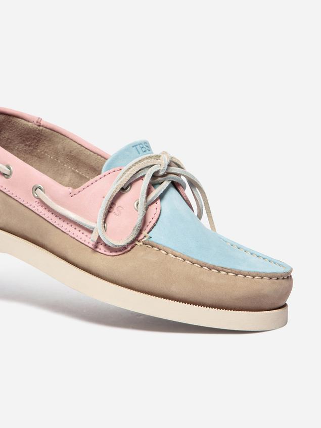 Chaussures bateau femme beige et rose et oxygene PHENISE