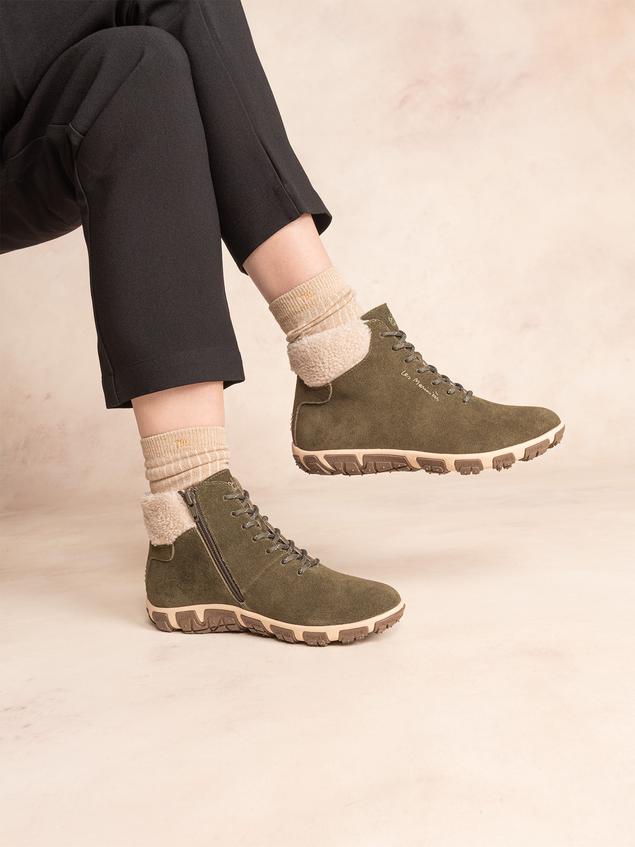 Boots Femme Doublée Feutrine Cuir Vert JANISSA