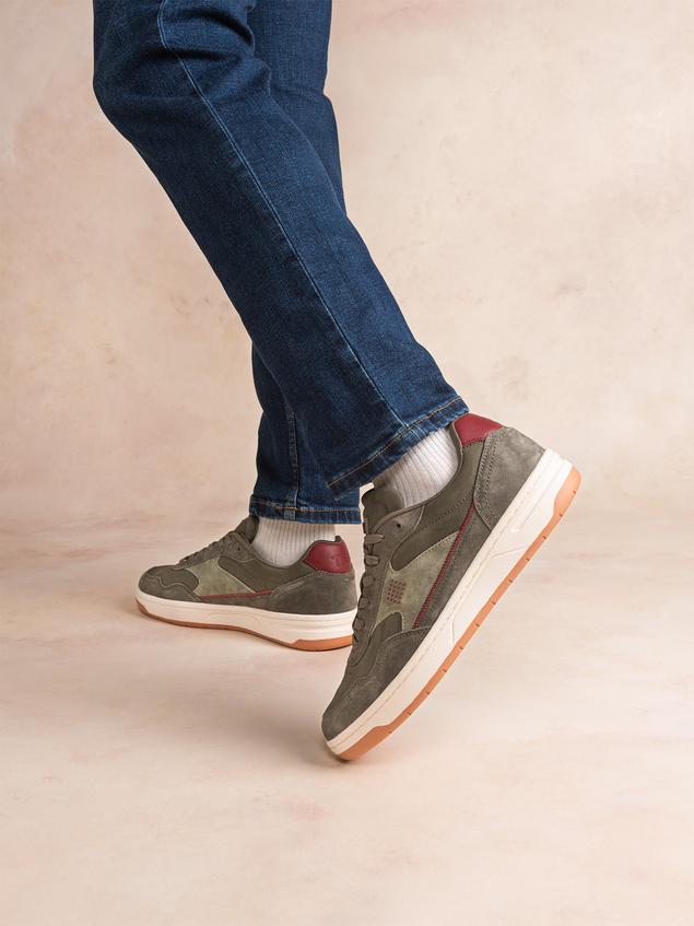 Tennis Homme Cuir Nubuck Vert et Blanc ALMERIO