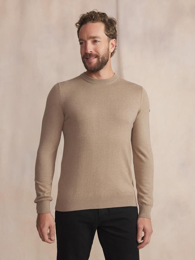 Pull Homme Col Rond Laine Coton Beige MALIKRON