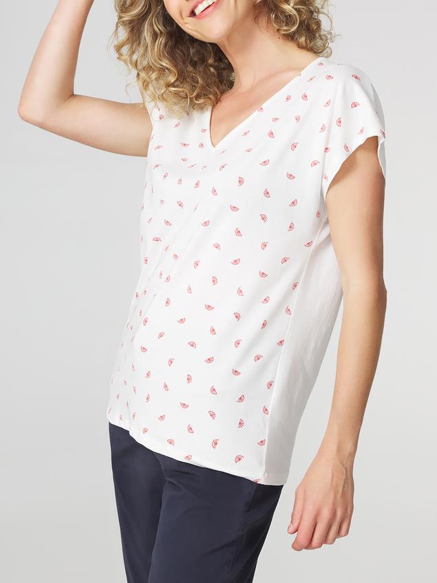 T-shirt Femme Jersey Motifs Blanc et Rouge EDDENSAN