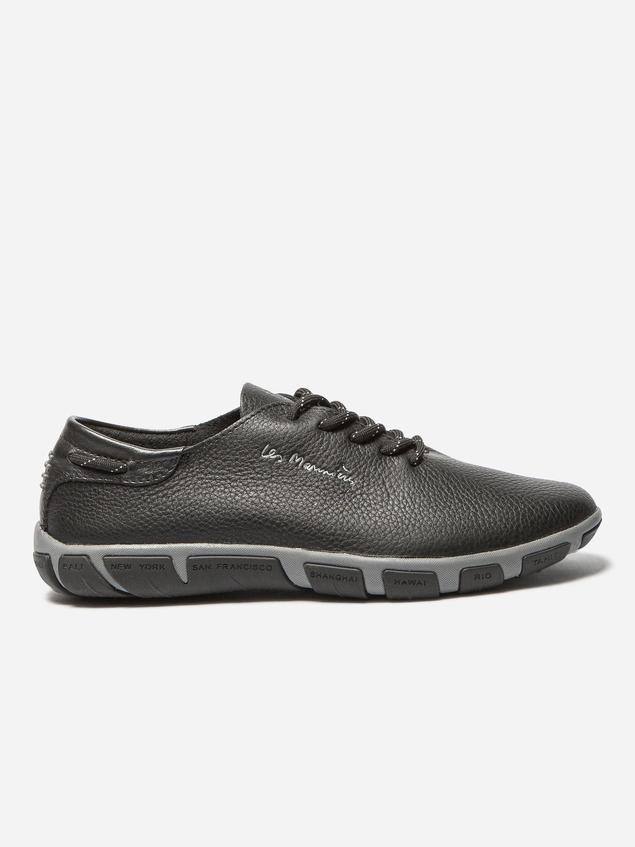 Tennis Femme Confort Cuir Noir et Gris JAZARU