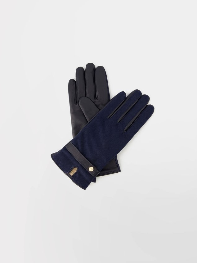 Gants Femme Cuir & Textile Doublés Laine/Polyamide Marine MARGARET