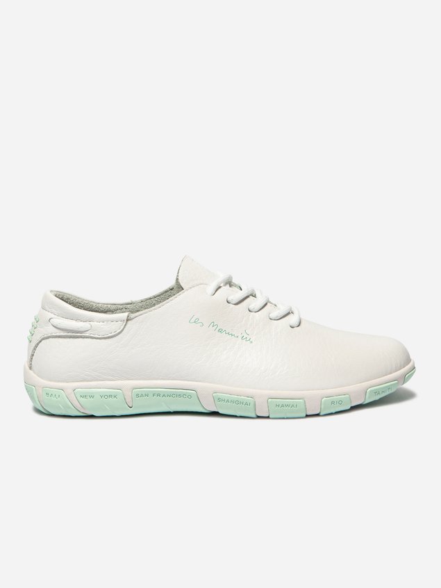 Tennis Femme Confort Cuir Blanc et Vert d'eau JAZARU