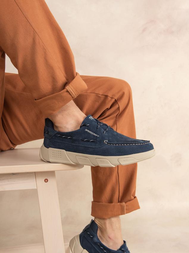 Men's Nubuck Leather Sole TechniGrip® Navy Boat Shoes JAZZSEA