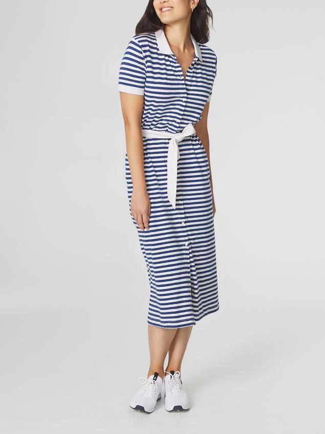 Robe Col Polo Maille Rayures Bleues et Blanches ADIOLROB