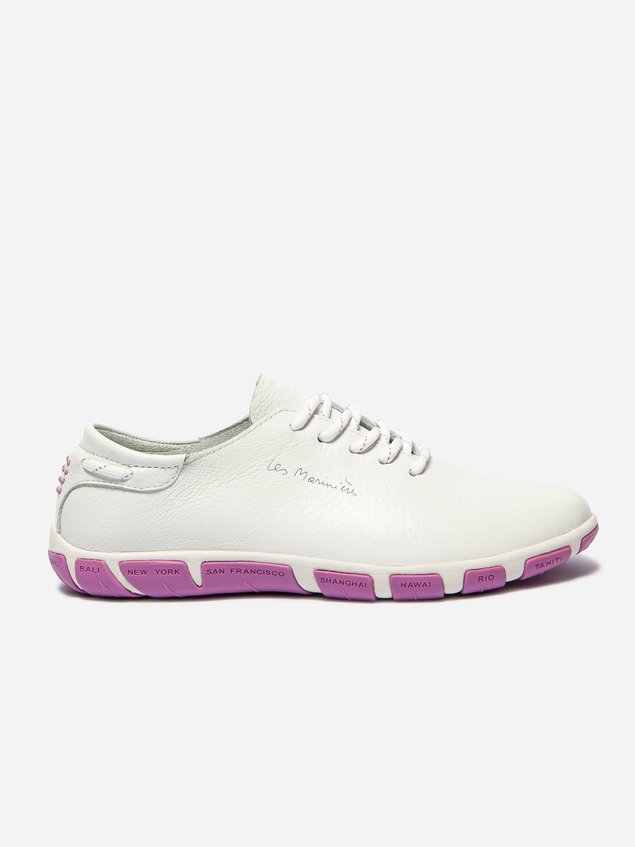 Tennis Femme Confort Cuir Blanc et Rose JAZARU