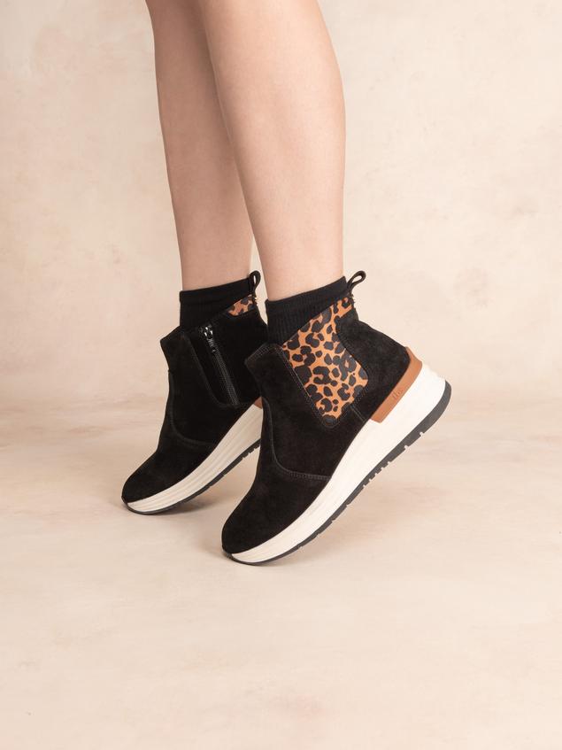 Boots Femme Semelle Sport Cuir Noir Leopard TEMARIE